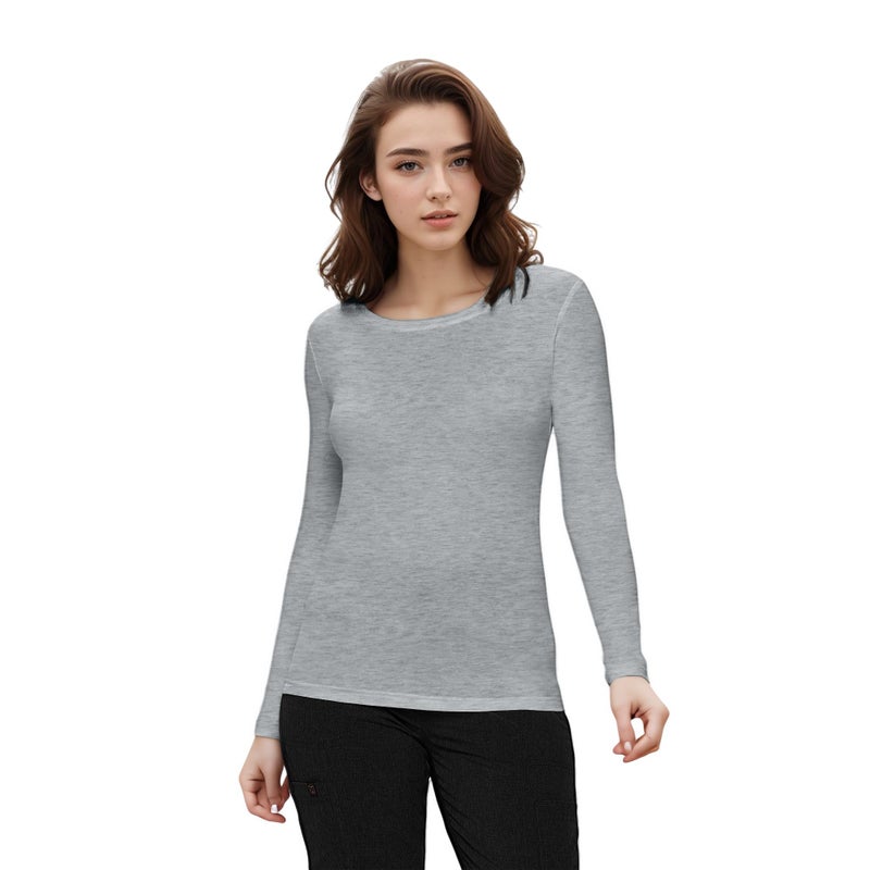 Natural Uniforms تي شيرت تحت القميص للنساء من ناتشورال يونيفورمز بأكمام طويلة و ياقة دائرية (رمادي غامق، صغير) - Image 1